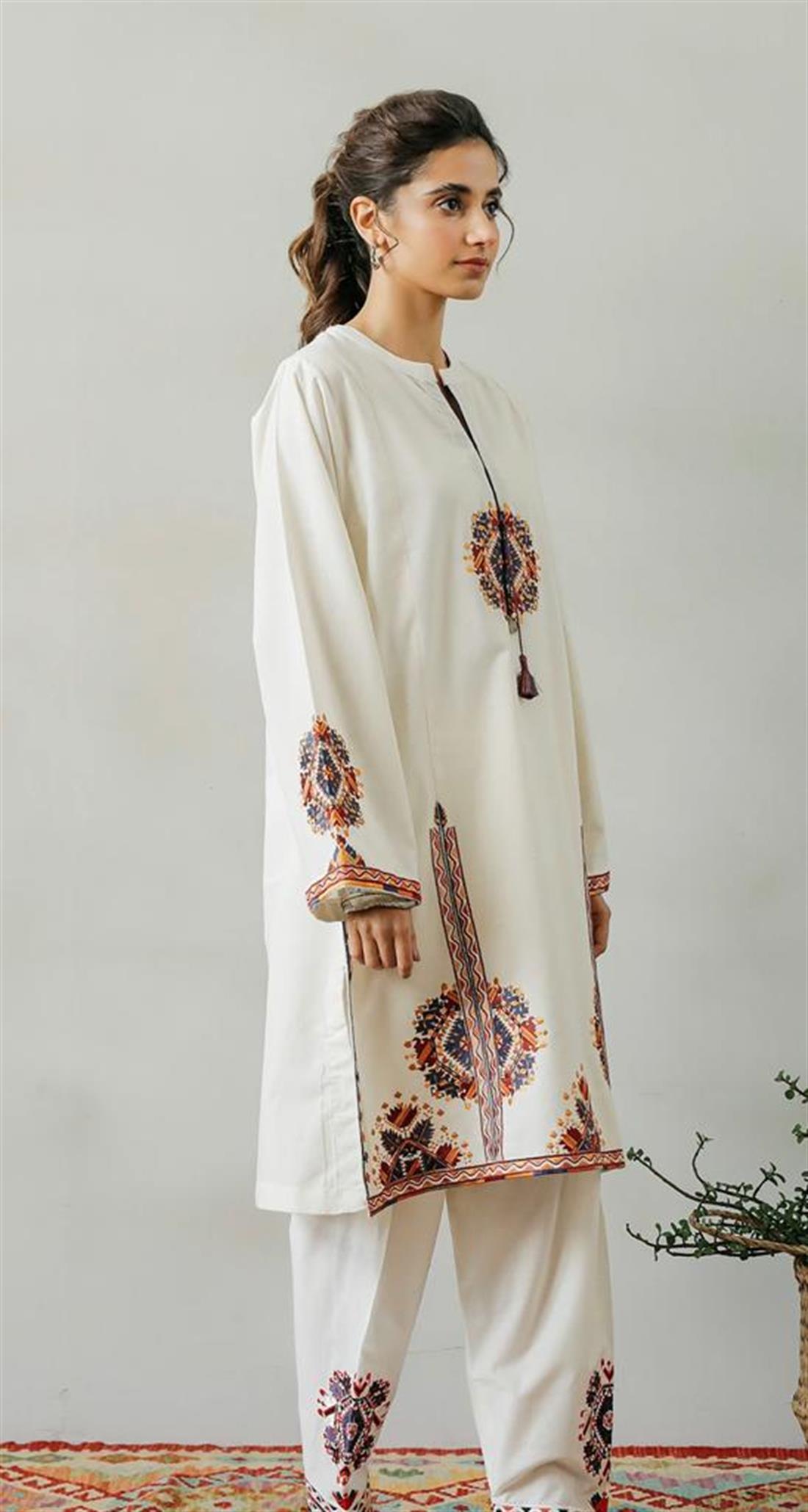 Off White Embroidered Ethnic Designer Ladies Ready to Wear Suits