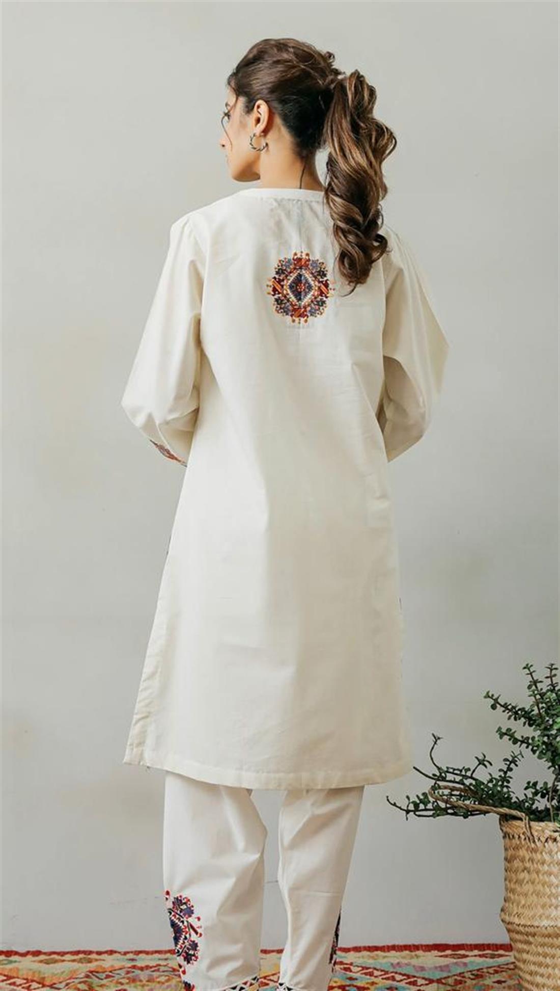 Off White Embroidered Ethnic Designer Ladies Ready to Wear Suits