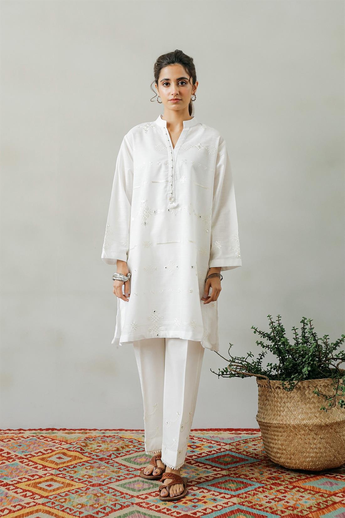 White Embroidered Ethnic Designer Ladies Ready to Wear Suits