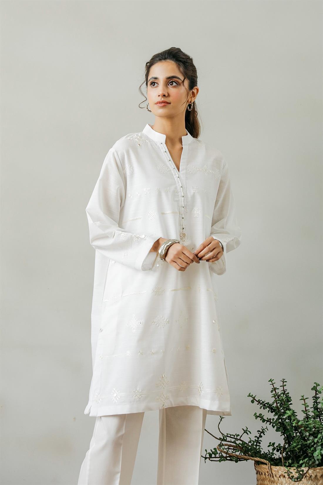 White Embroidered Ethnic Designer Ladies Ready to Wear Suits