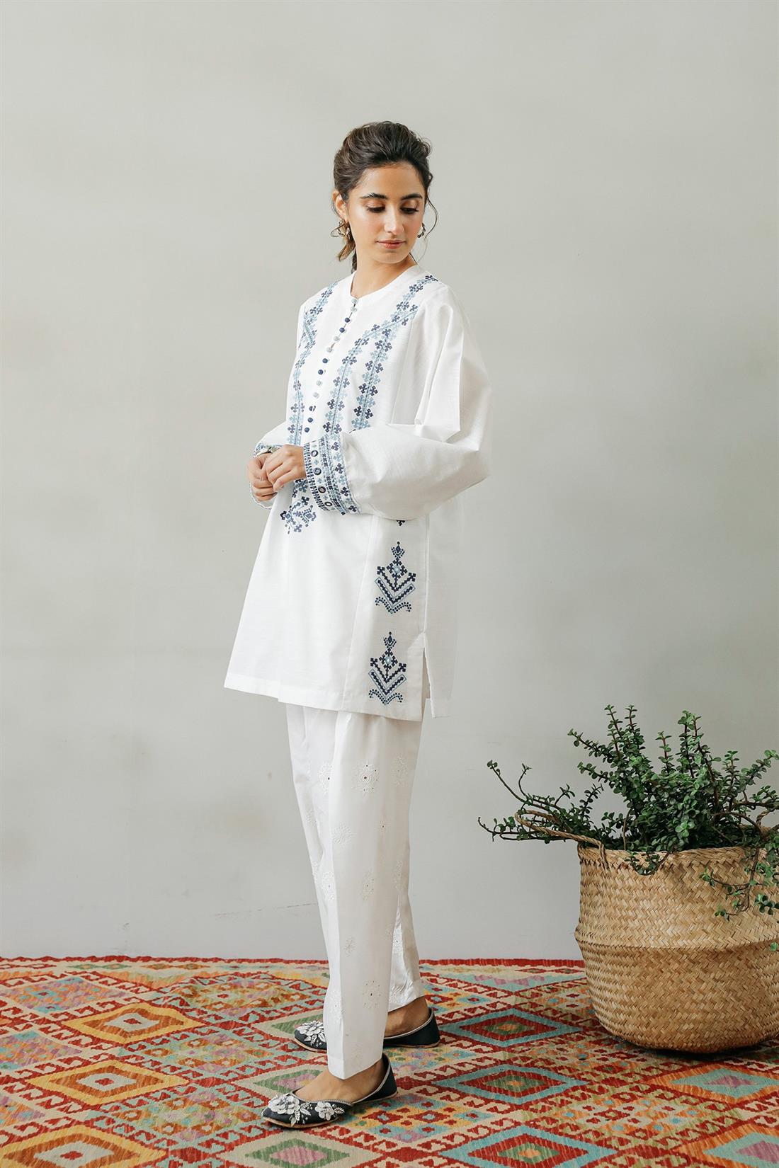 White Embroidered Ethnic Designer Ladies Ready to Wear Suits