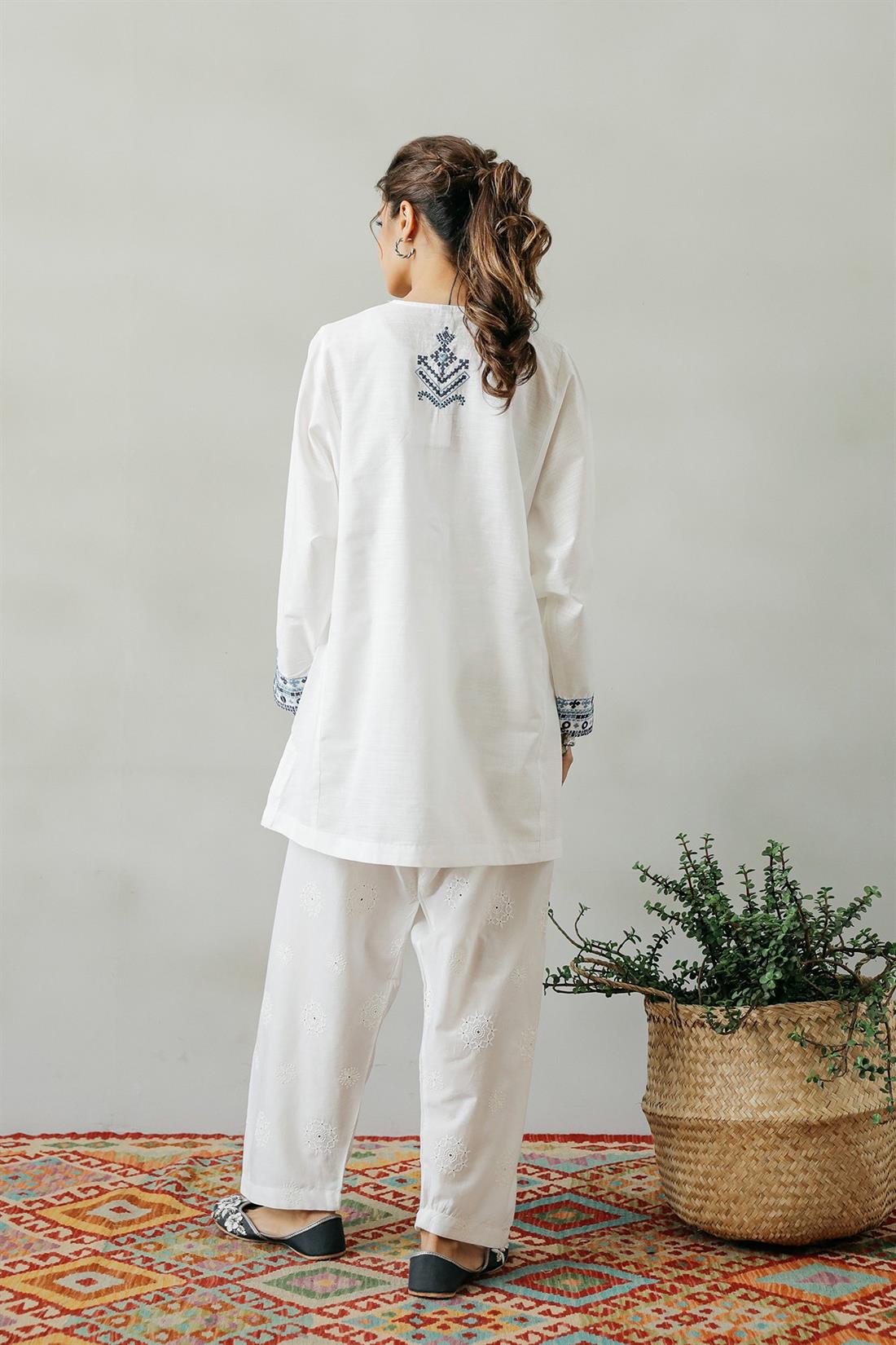 White Embroidered Ethnic Designer Ladies Ready to Wear Suits