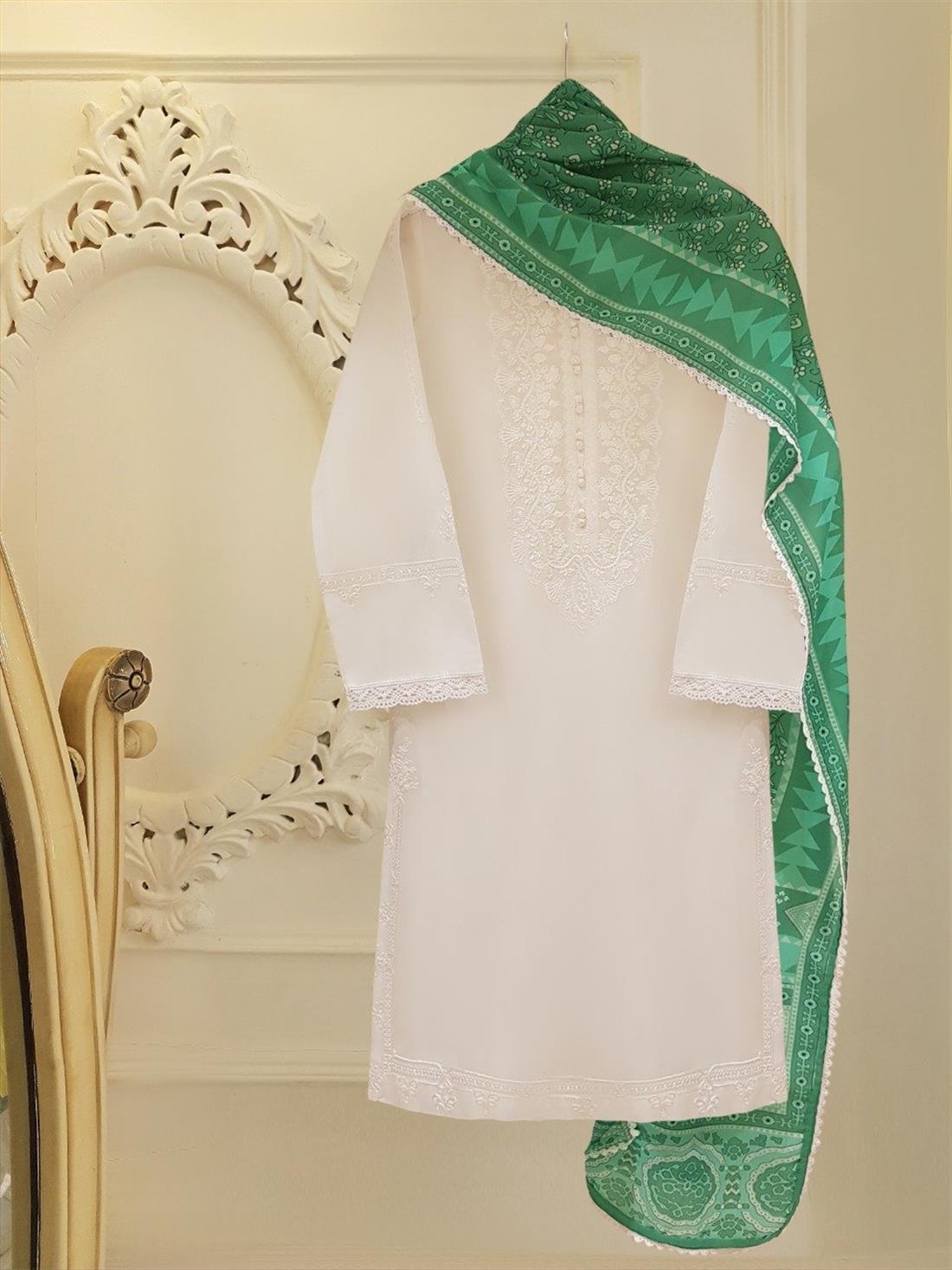 White & Green Cotton Agha Noor