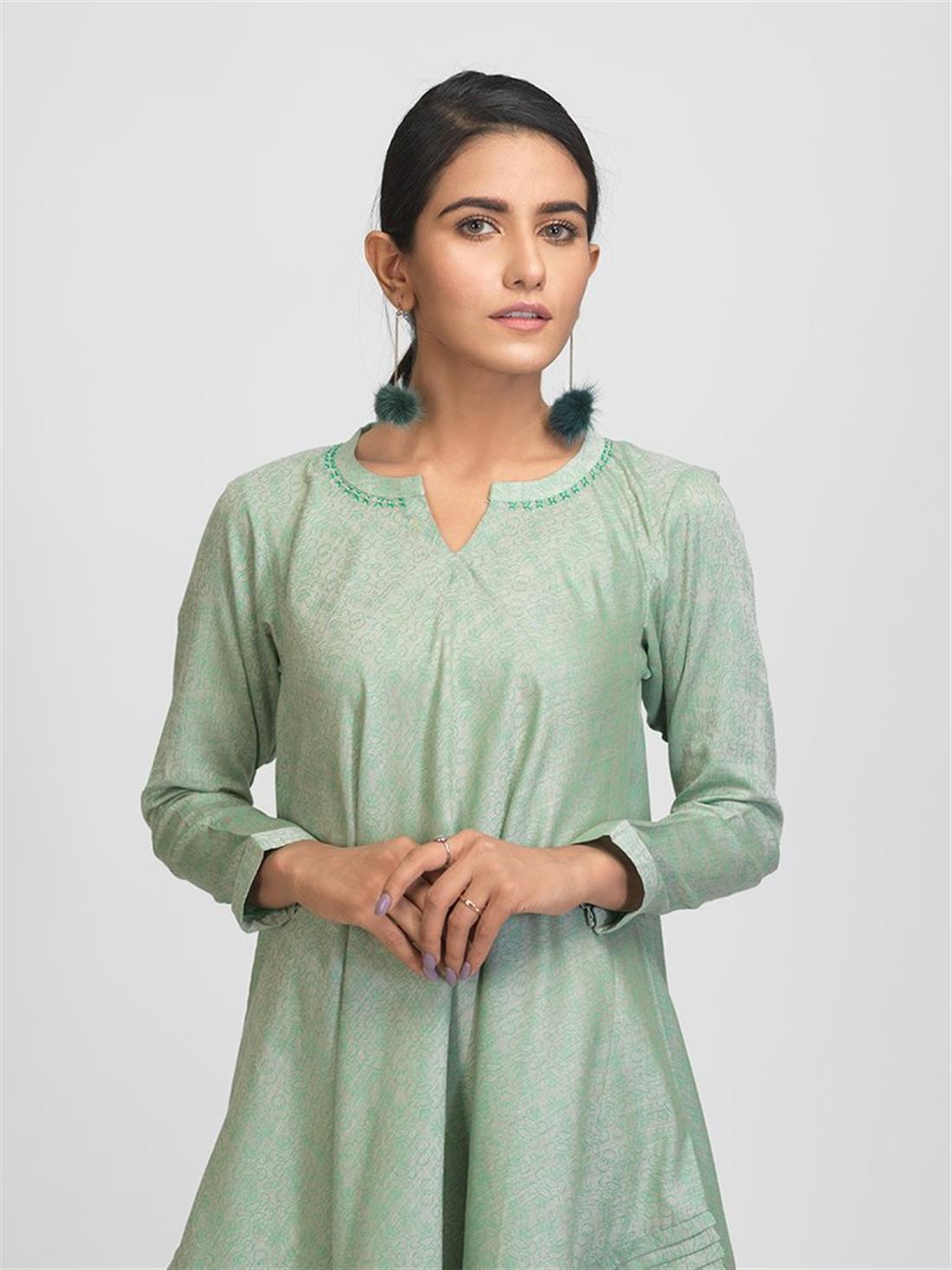 Mint Green 1pc Stitched Lawn Jacquard Shirt- Casual Pret