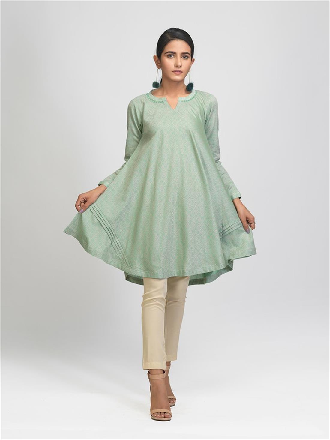 Mint Green 1pc Stitched Lawn Jacquard Shirt- Casual Pret