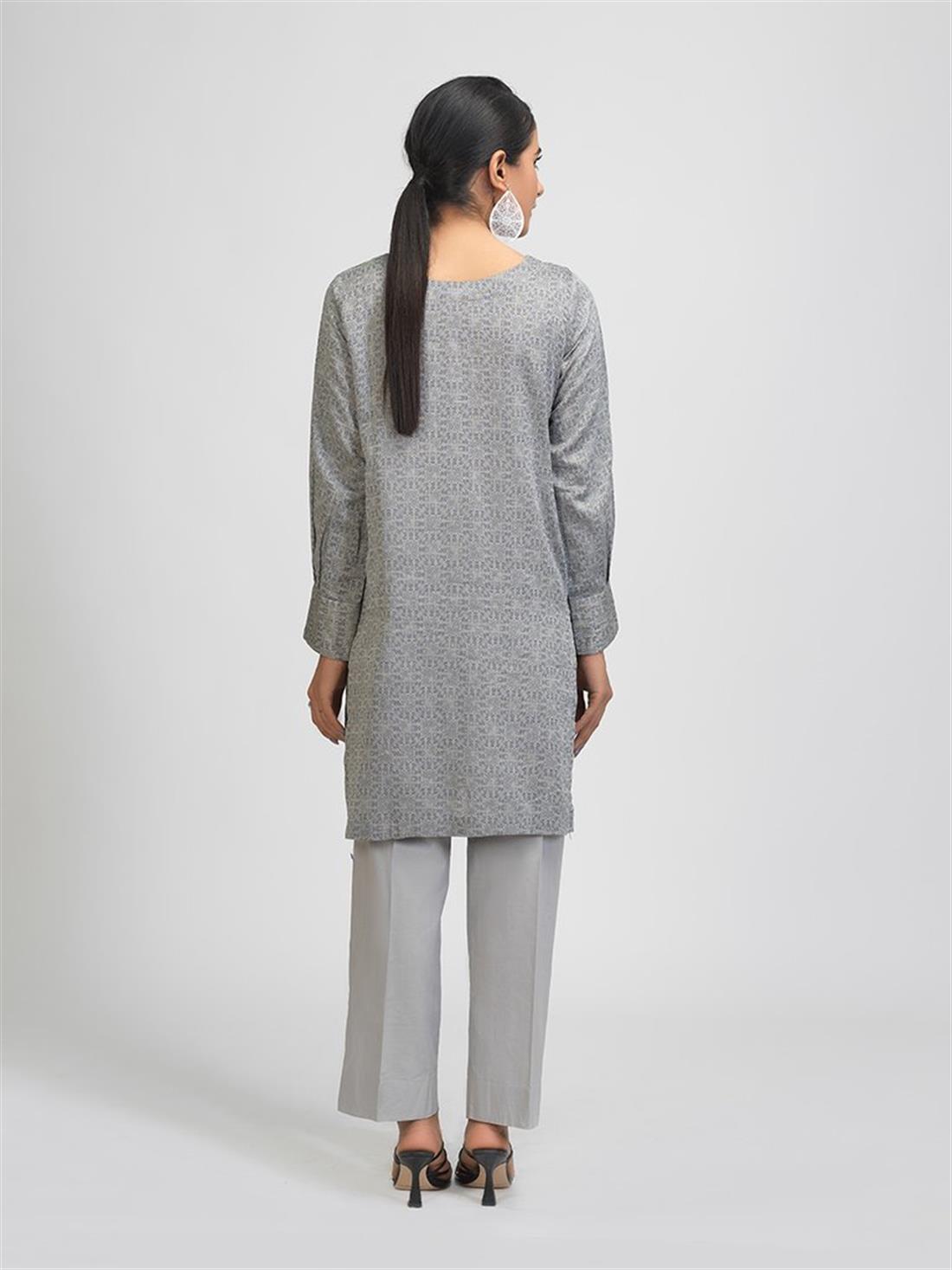 Grey & Blue 1pc Stitched Lawn Jacquard Shirt- Casual Pret