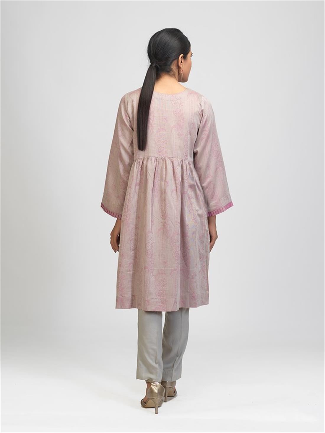 Pink & Beige 1pc Stitched Lawn Jacquard Shirt- Casual Pret
