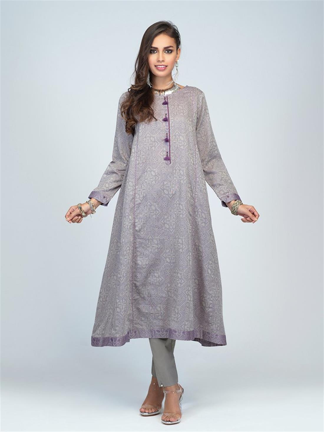 Grey 1pc Stitched Lawn Jacquard Shirt- Casual Pret