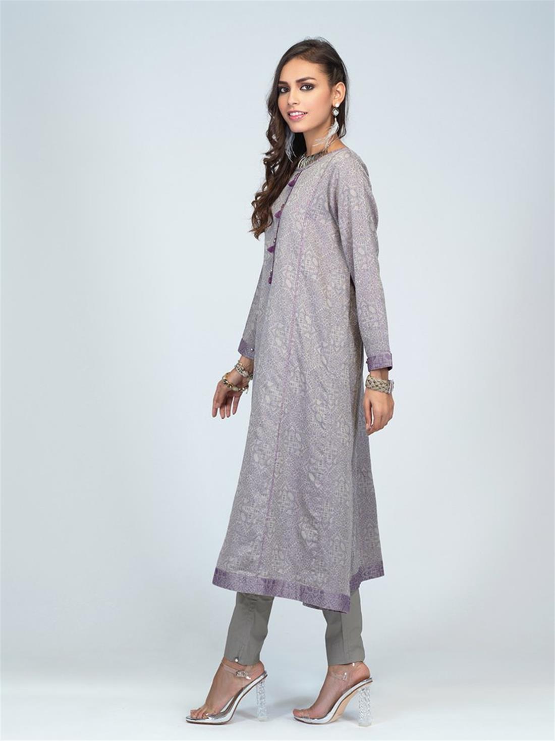 Grey 1pc Stitched Lawn Jacquard Shirt- Casual Pret
