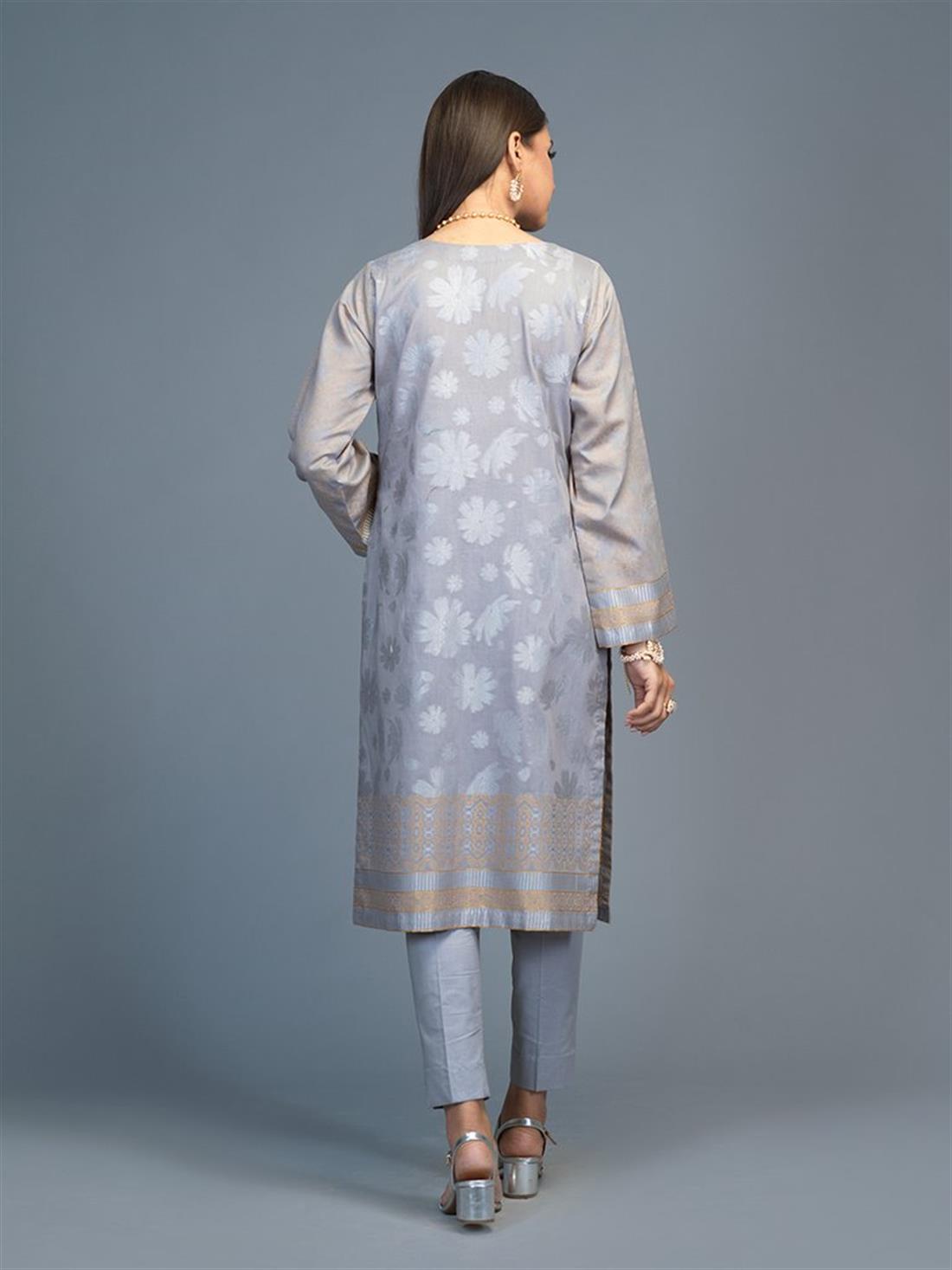 Grey 1pc Stitched Lawn Jacquard Shirt- Casual Pret