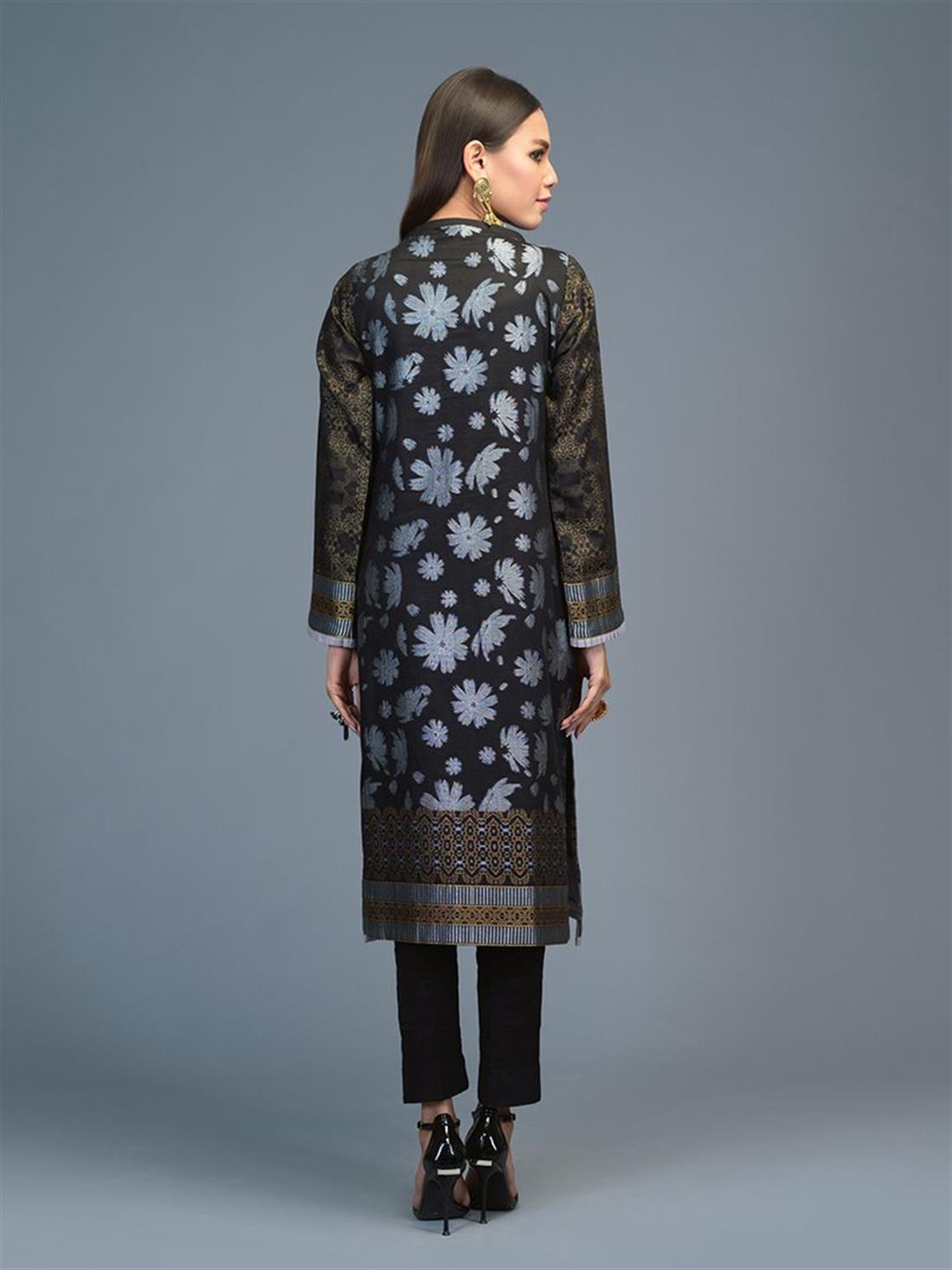 Black 1pc Stitched Lawn Jacquard Shirt- Casual Pret