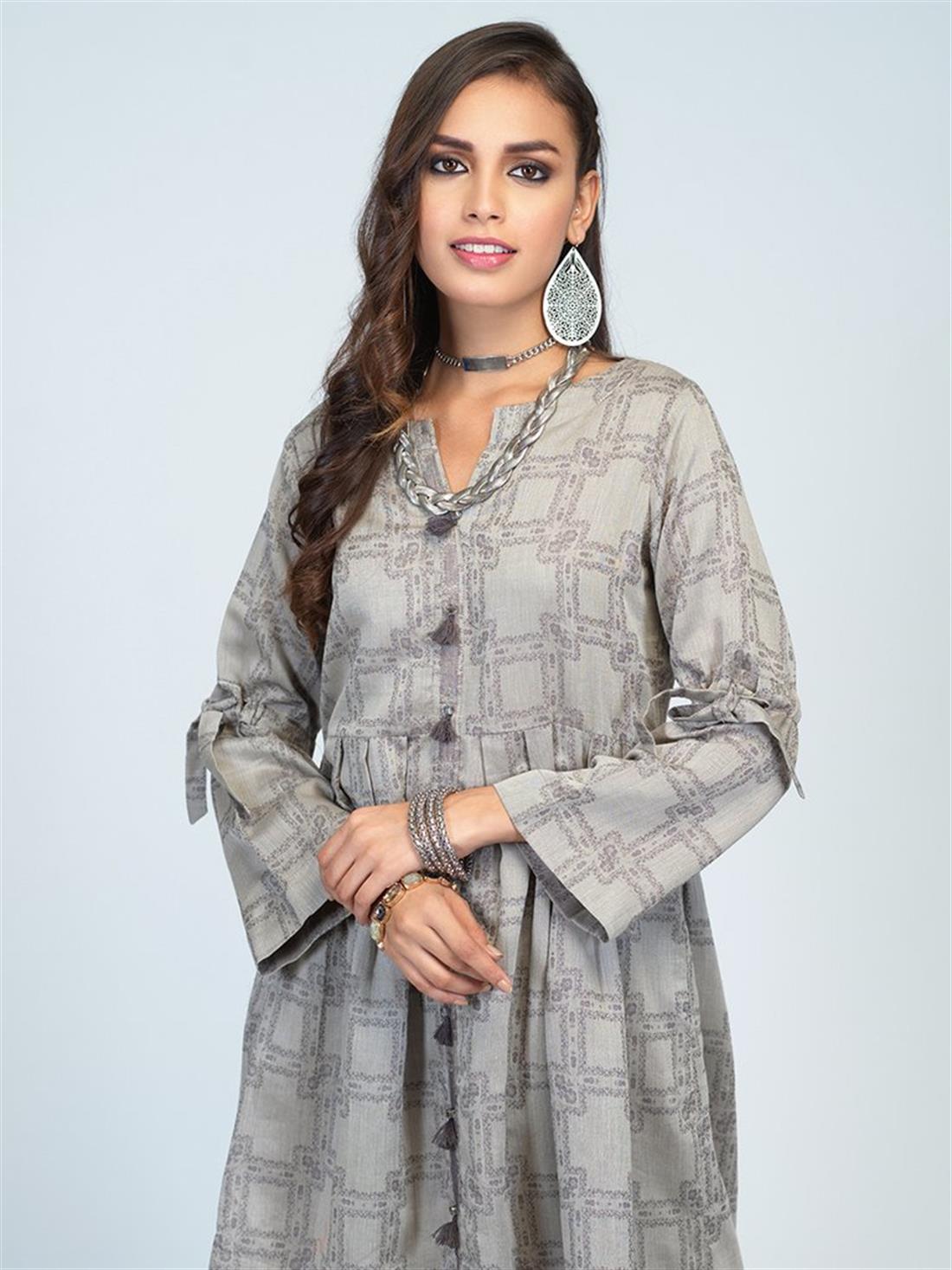 Grey 1pc Stitched Lawn Jacquard Shirt- Casual Pret
