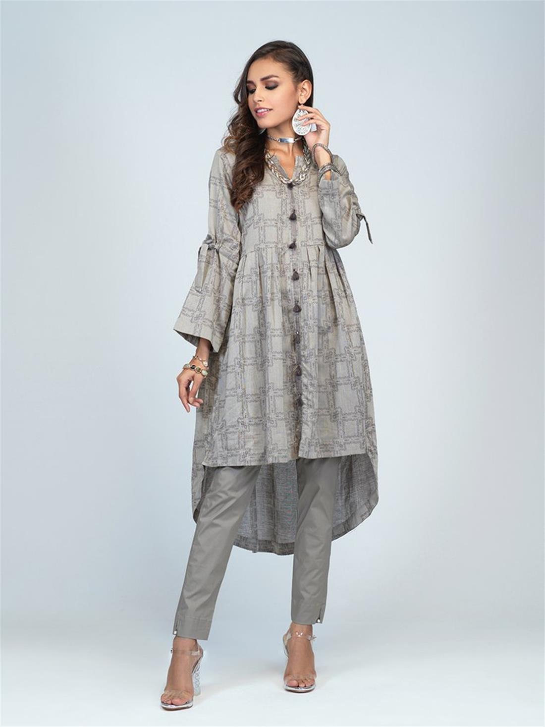 Grey 1pc Stitched Lawn Jacquard Shirt- Casual Pret