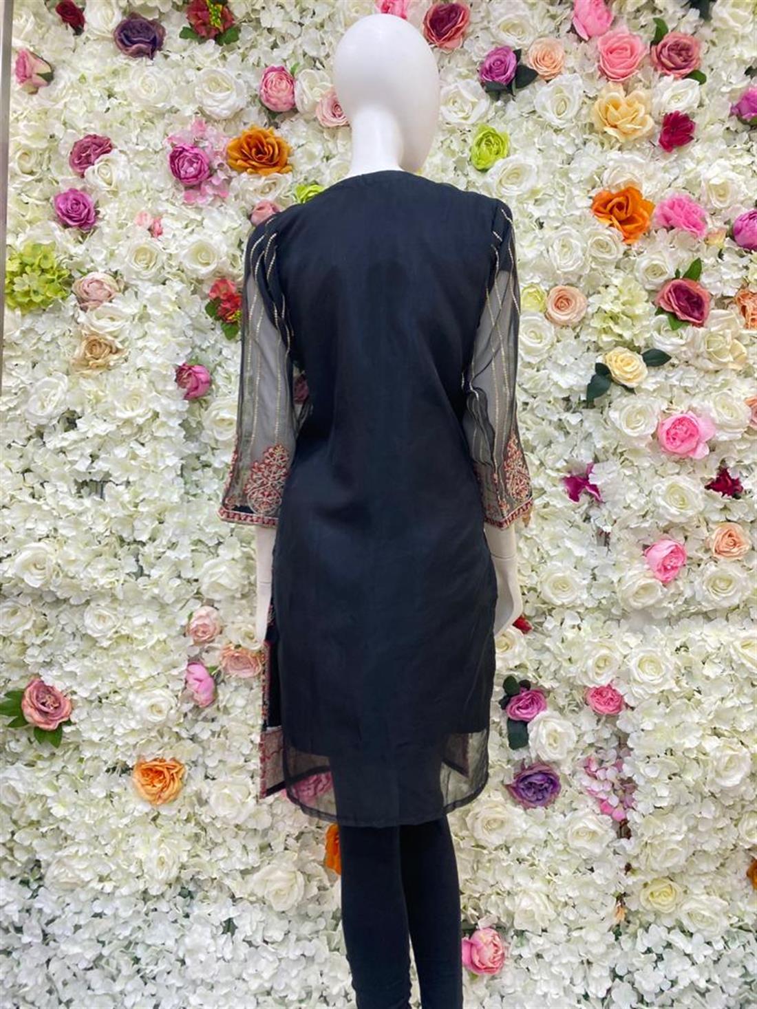 Black & Maroon Embroidered Organza Ladies Tunics and Kurta