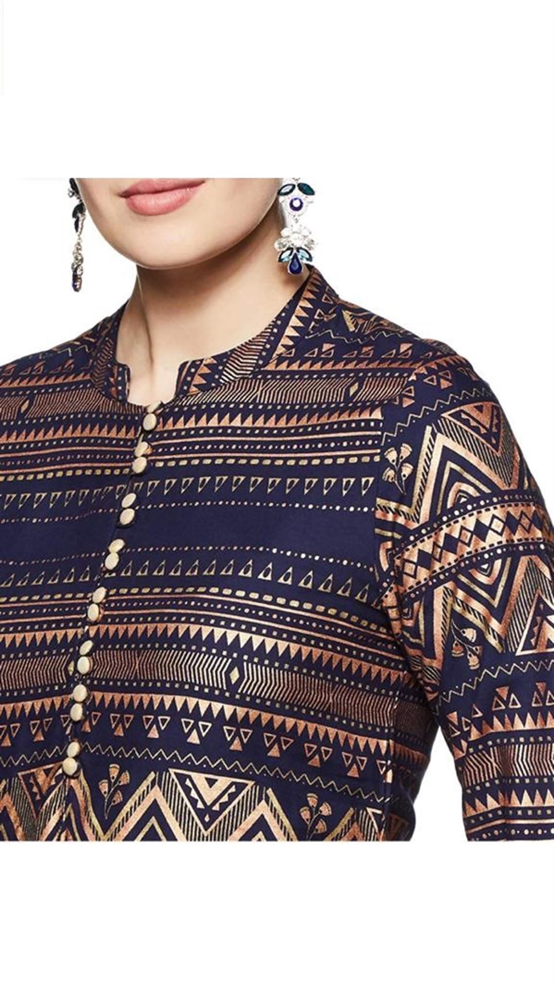Navy Blue Readymade Stunning Embroidered Rayon Kurta