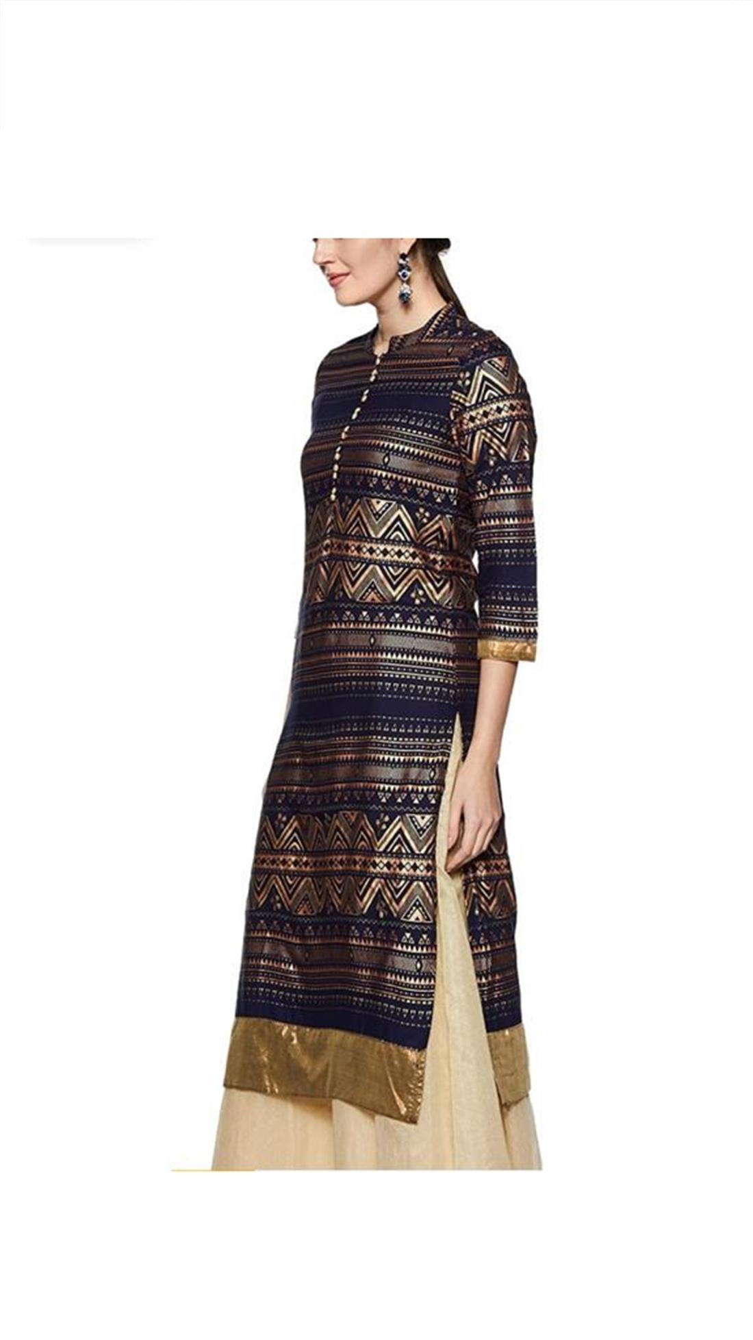 Navy Blue Readymade Stunning Embroidered Rayon Kurta