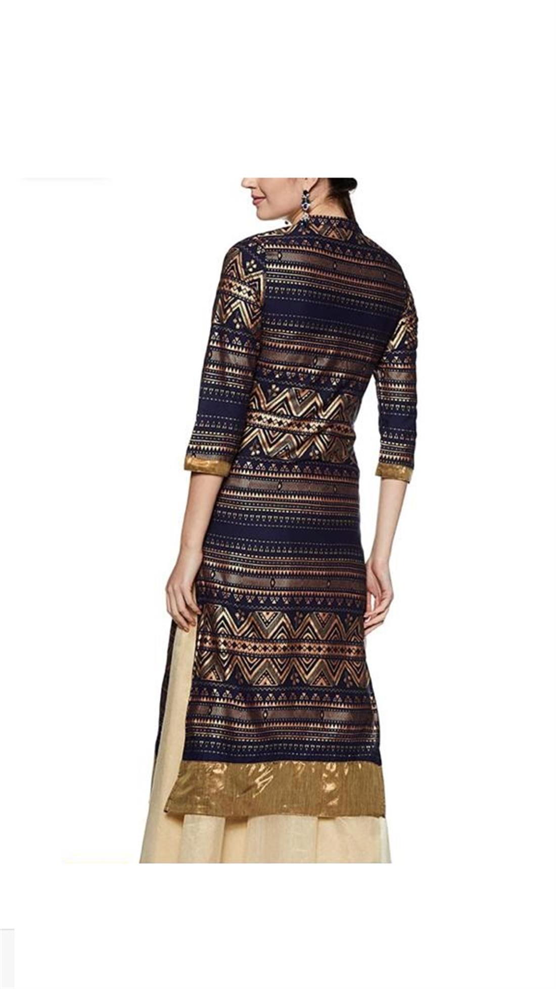 Navy Blue Readymade Stunning Embroidered Rayon Kurta