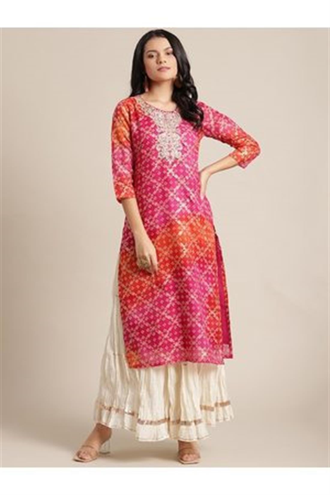 Pink & Orange Beaded Cotton Ladies Tunics and Kurta