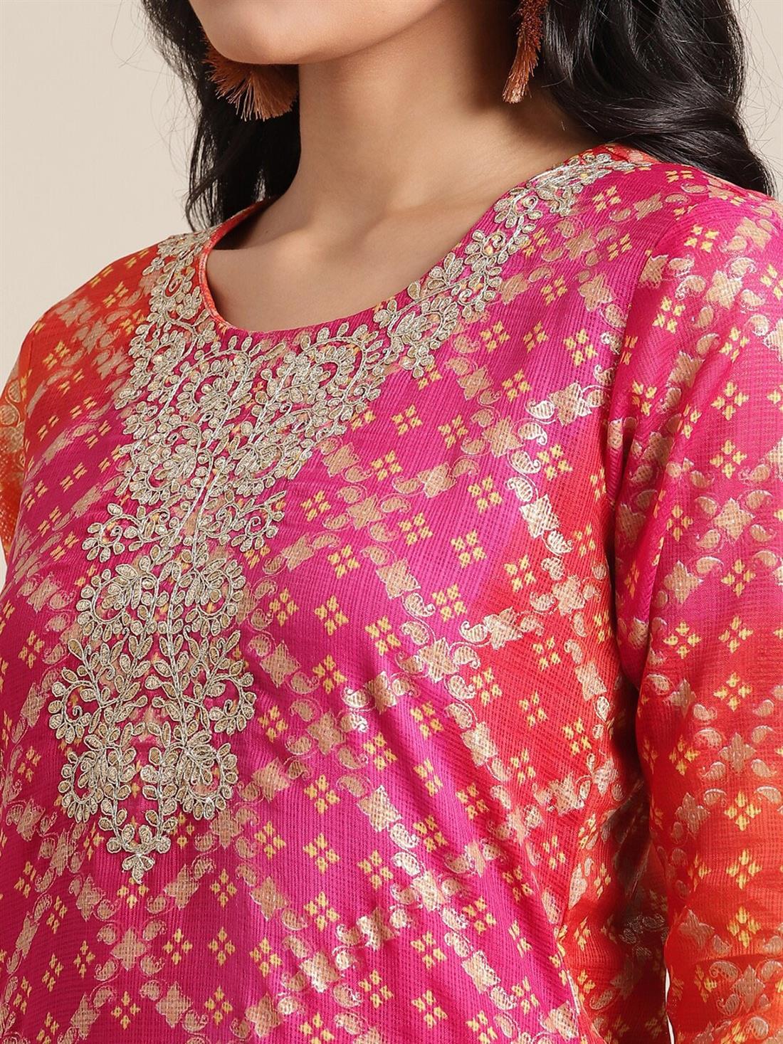 Pink & Orange Beaded Cotton Ladies Tunics and Kurta
