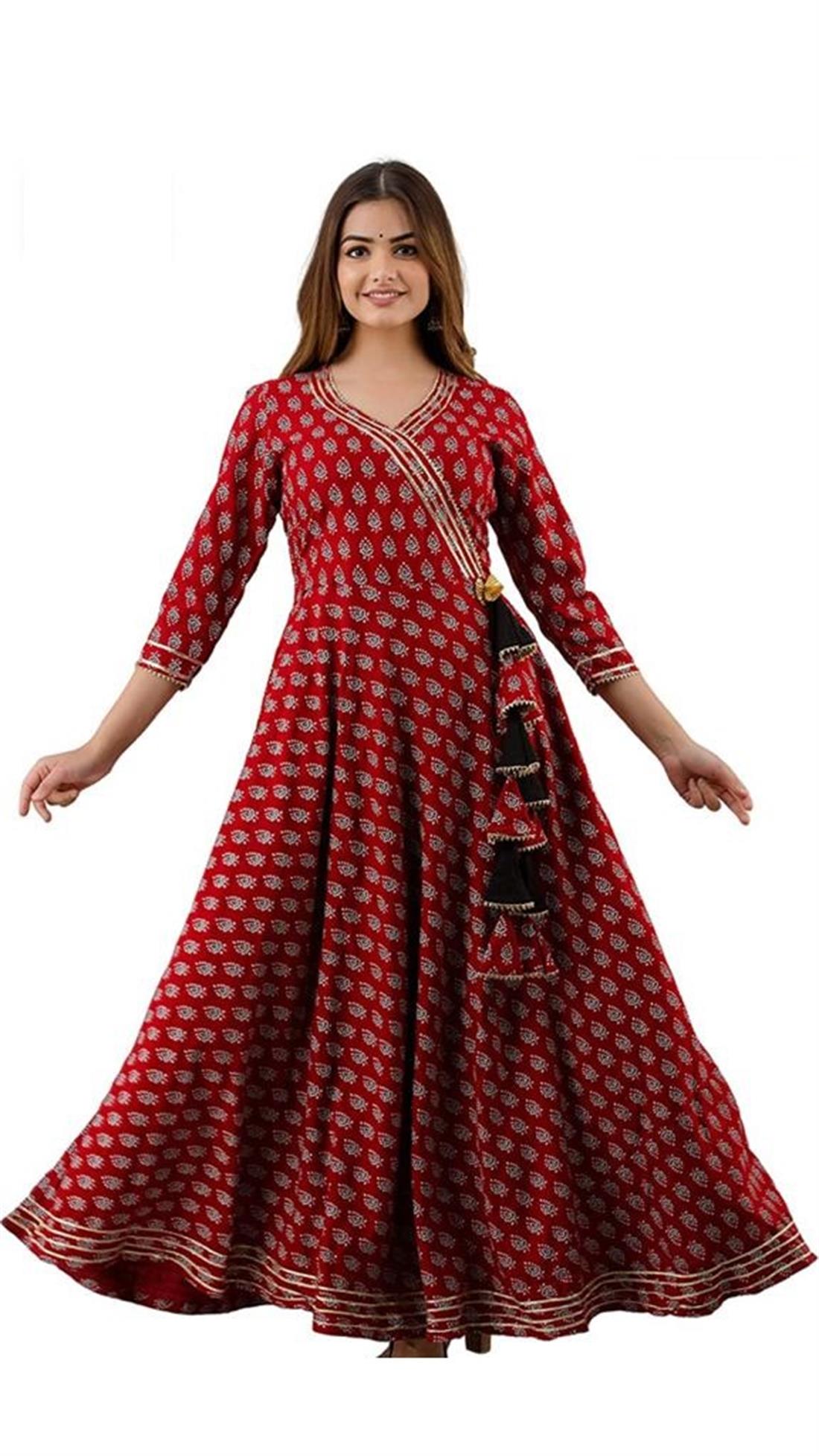 Dark Red Women Printed Anarkali Kurta