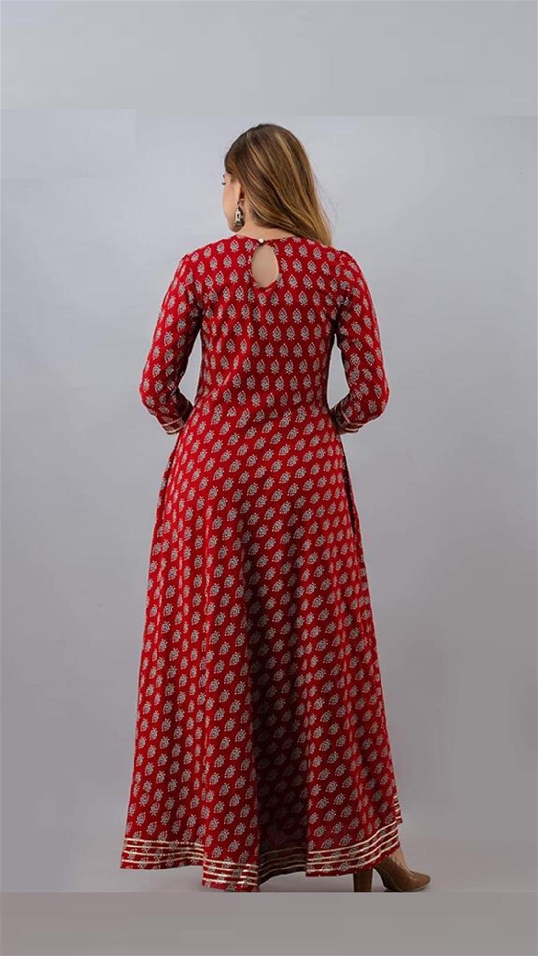 Dark Red Women Printed Anarkali Kurta
