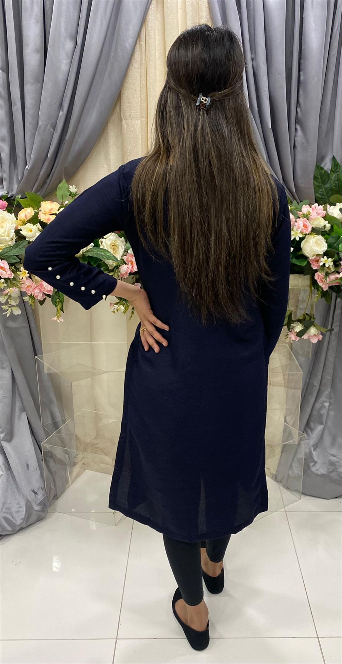 Navy Blue Silk Kurta.