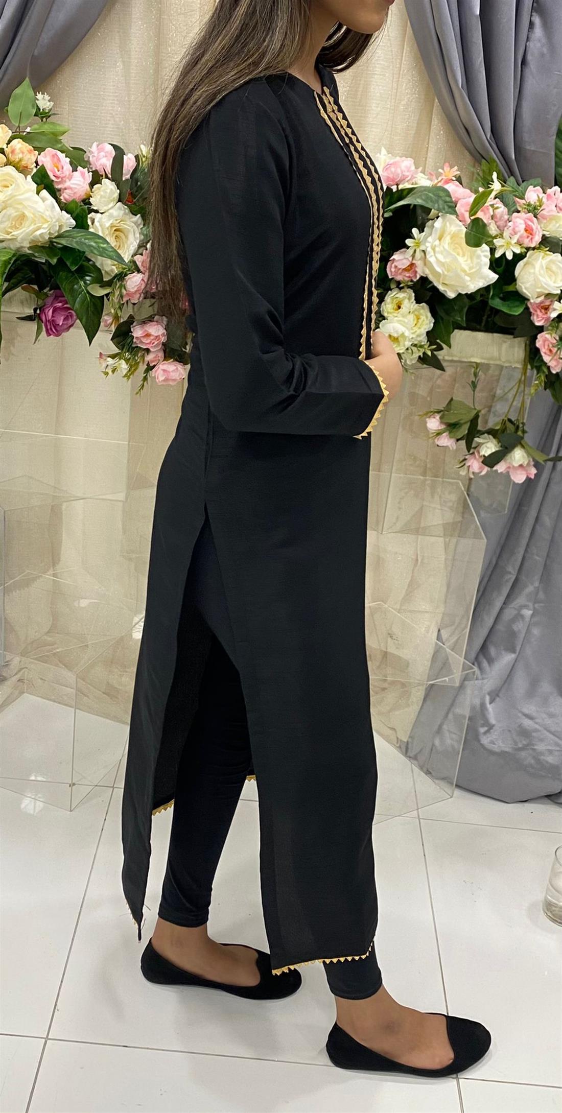 Black Raw Silk Kurta.