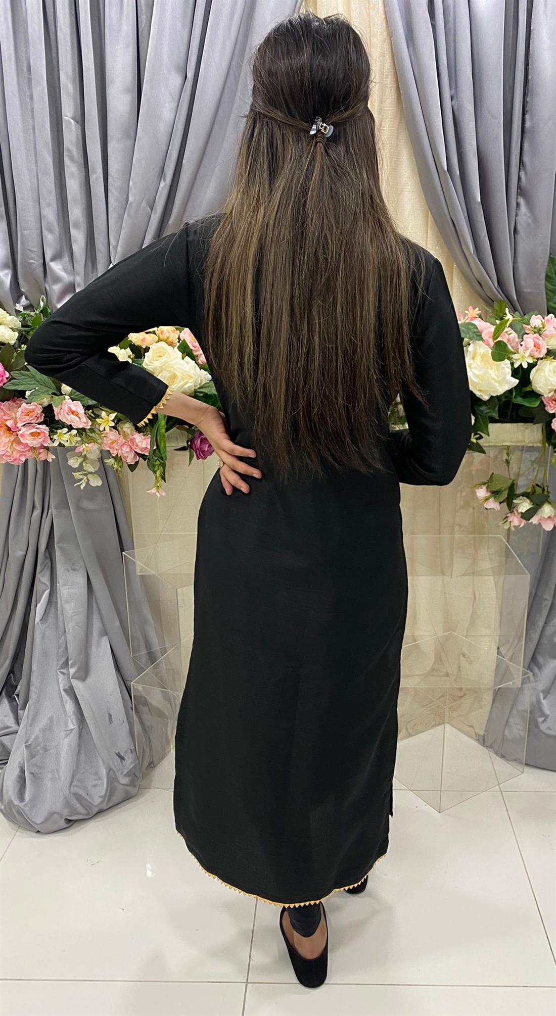 Black Raw Silk Kurta.
