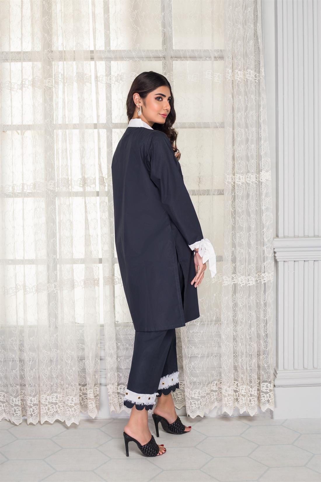 Black 2 Piece Irish Cotton Kurta with Paired Trouser
