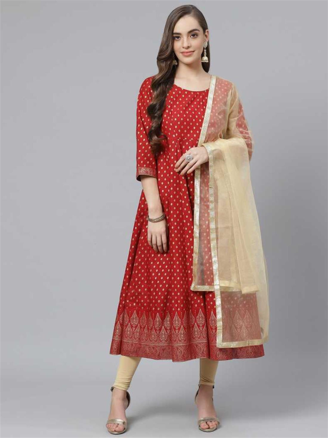 Maroon Printed Anarkali Ladies Tunics and Kurta