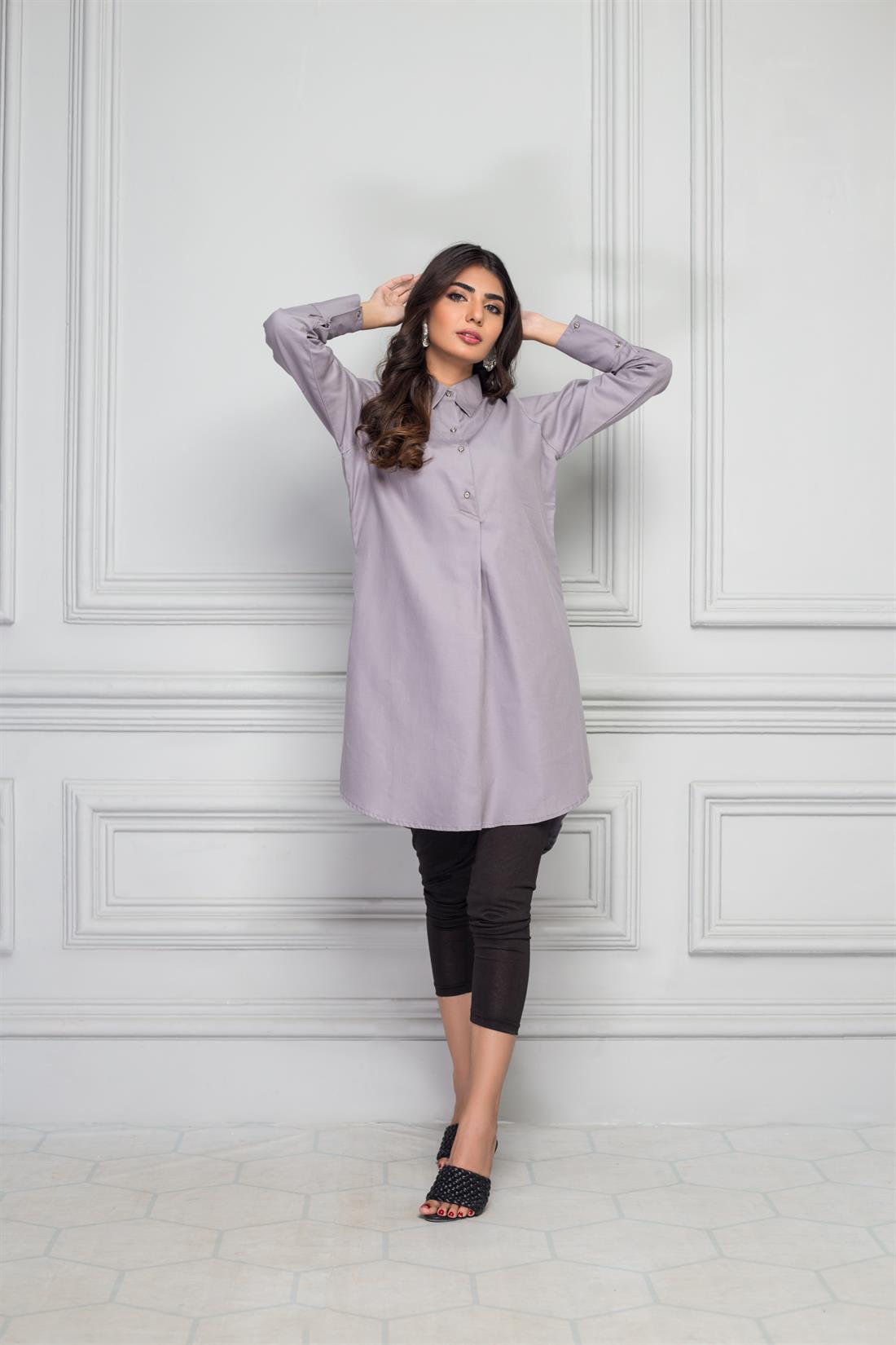 Grey Readymade Stunning Textured Irish Linen Kurta
