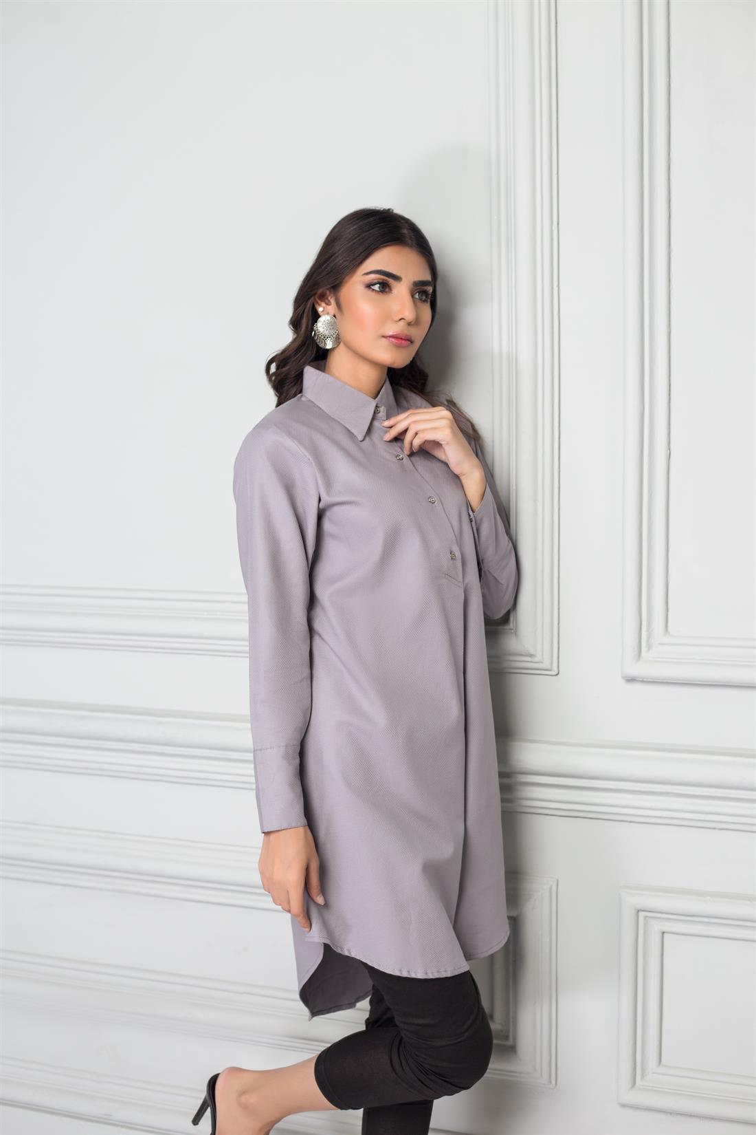 Grey Readymade Stunning Textured Irish Linen Kurta