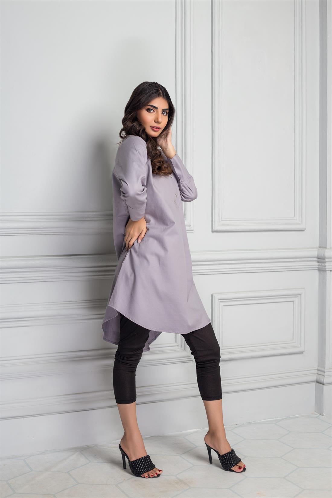 Grey Readymade Stunning Textured Irish Linen Kurta