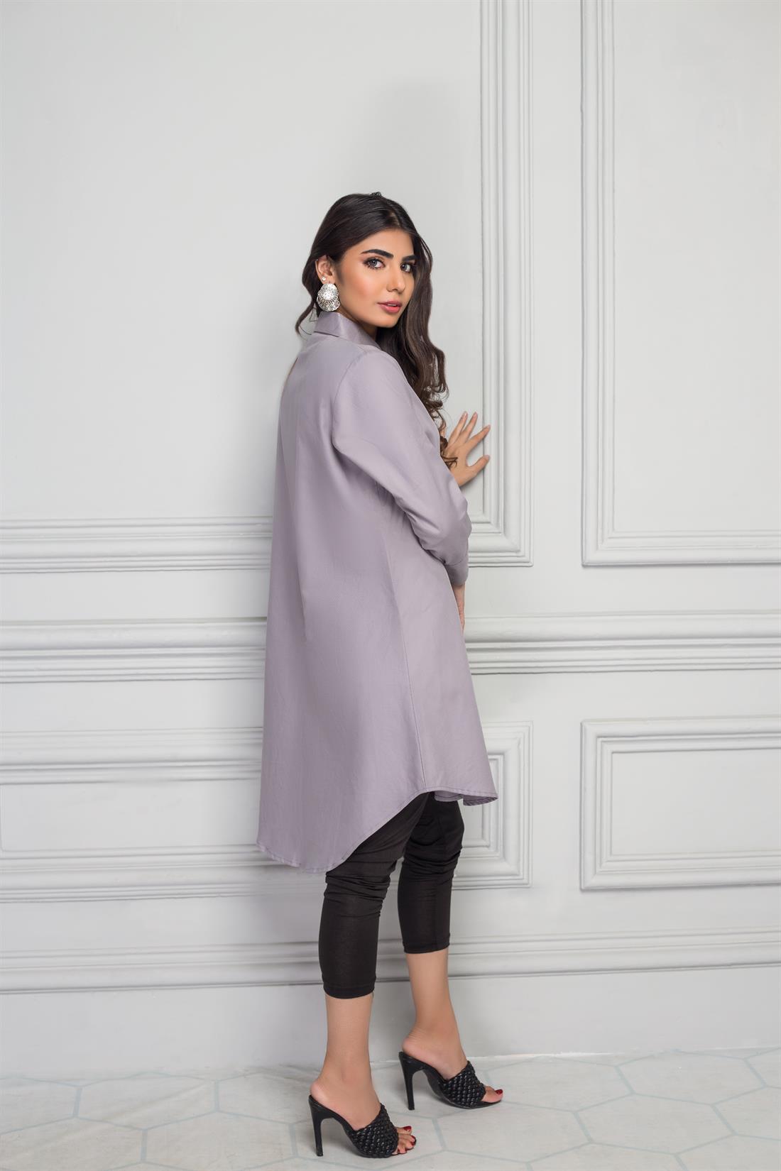 Grey Readymade Stunning Textured Irish Linen Kurta