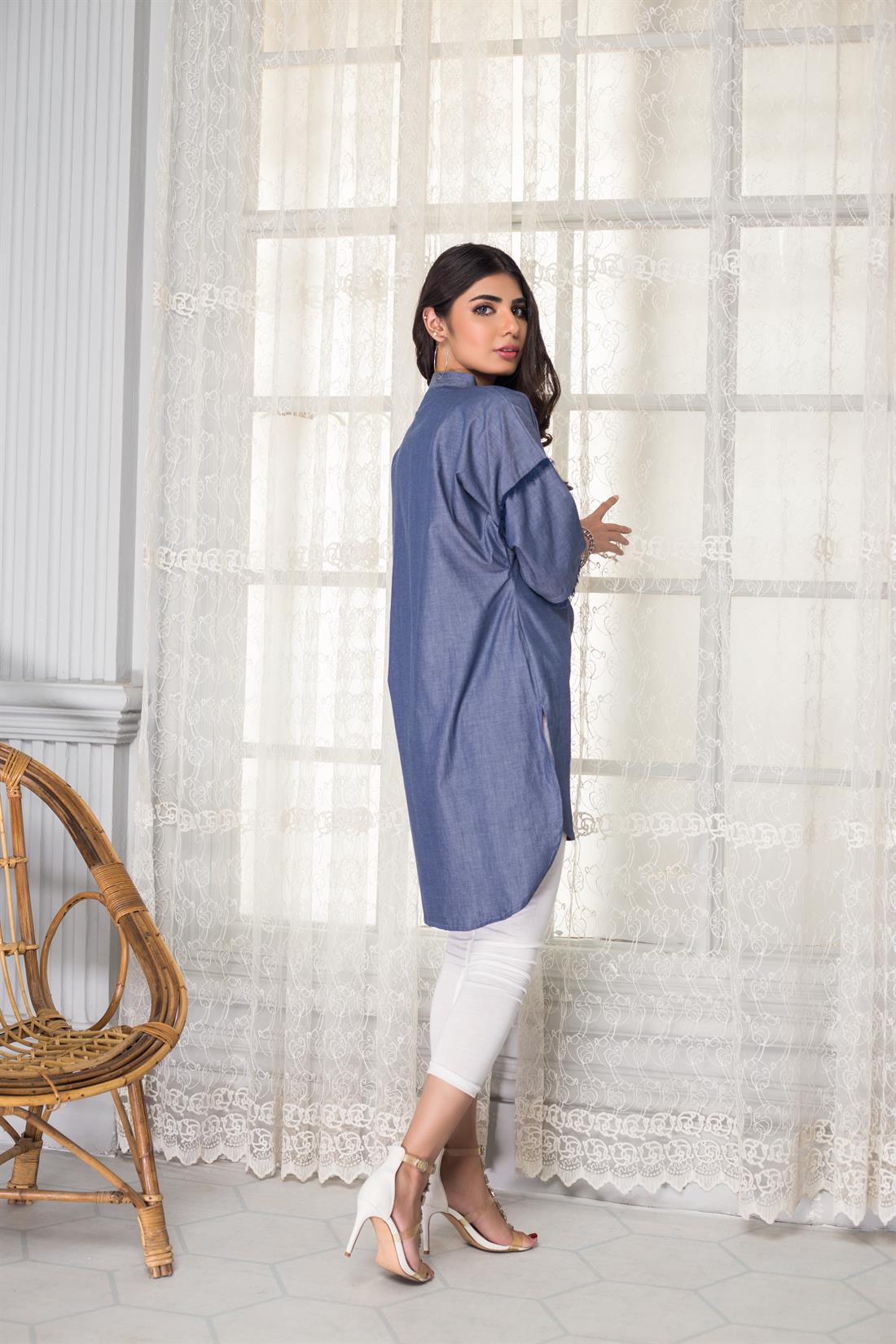 Denim Blue Ladies Readymade Stunning Low Kurta