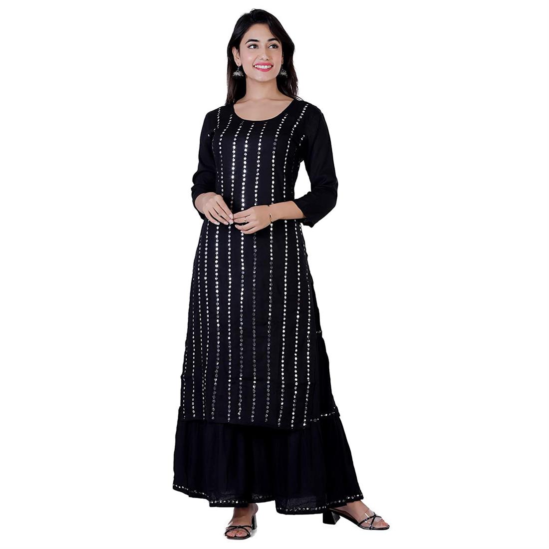 Black Mirror Work Sharara Ladies Tunics and Kurta