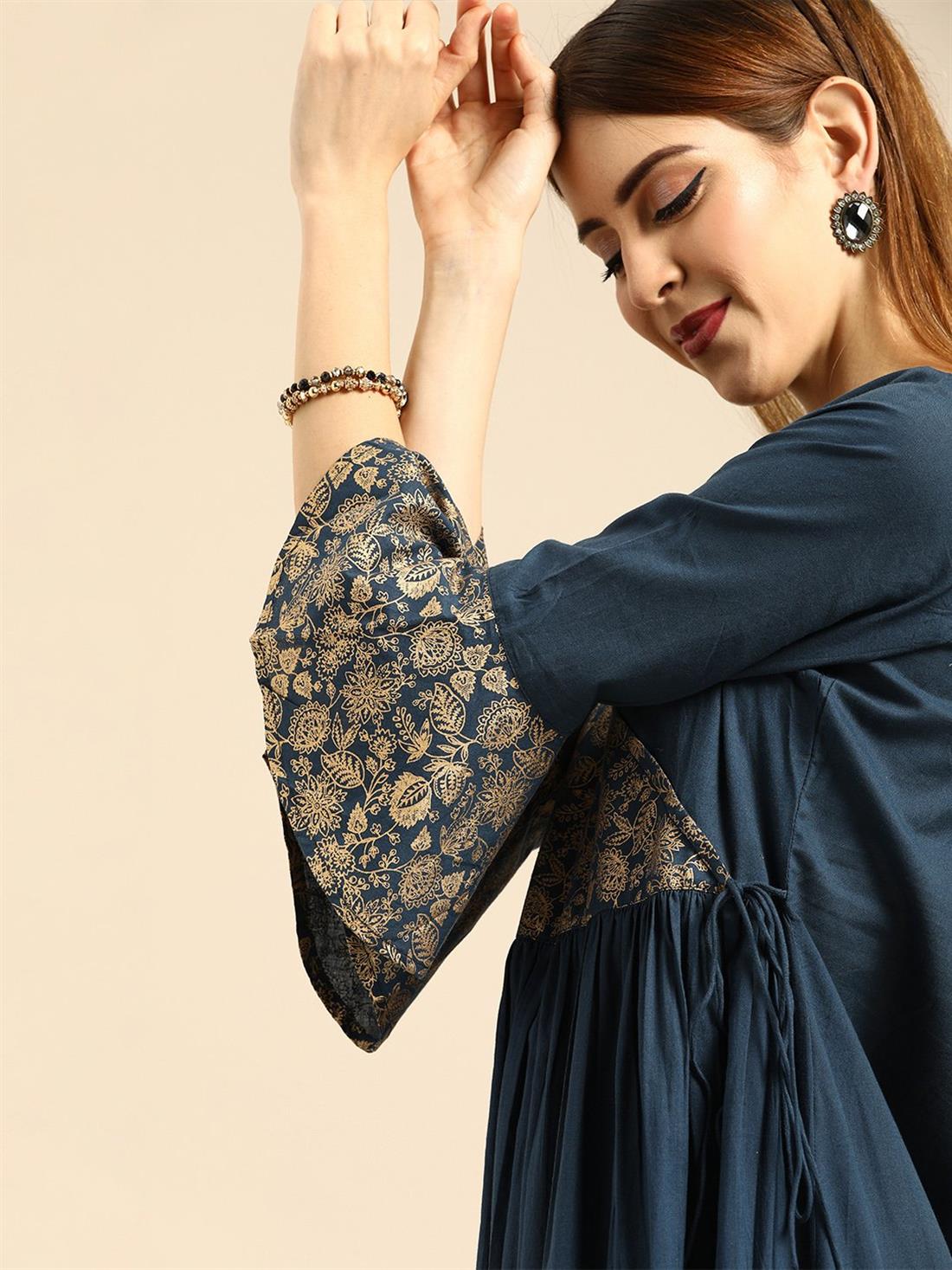 Teal Printed Angrakha Ladies Tunics and Kurta