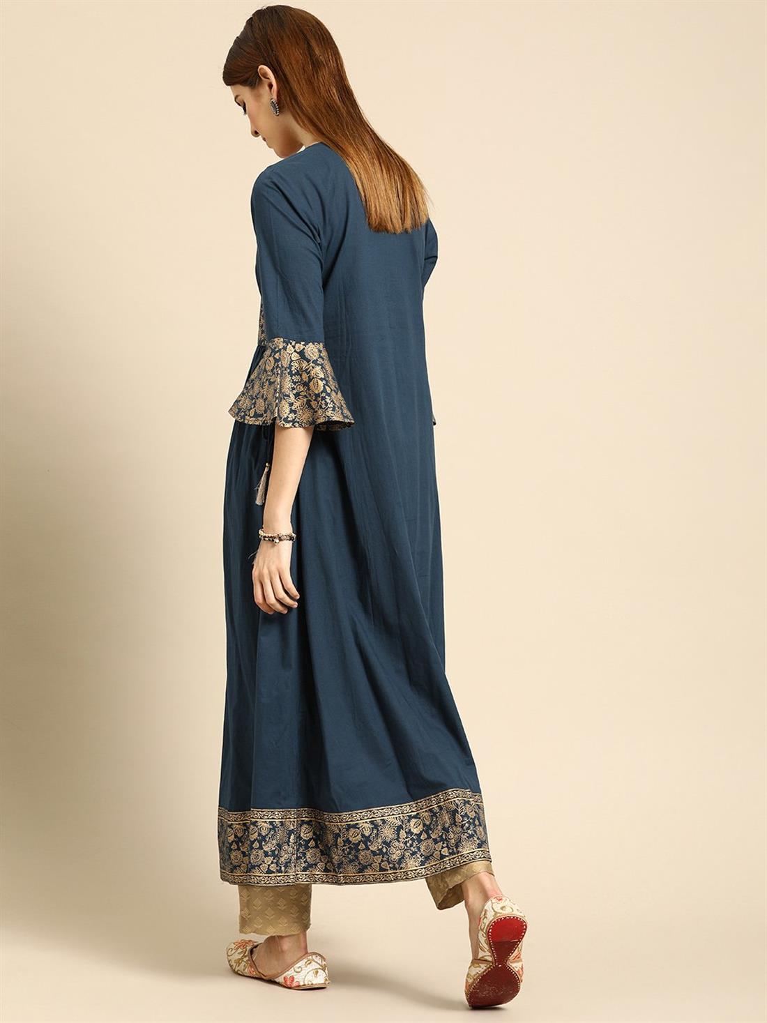 Teal Printed Angrakha Ladies Tunics and Kurta