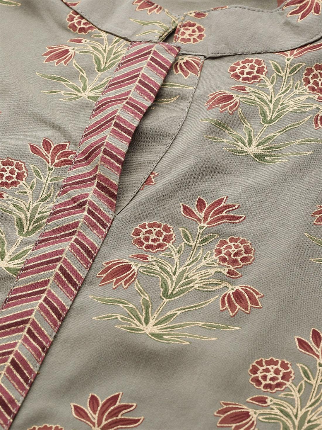 Khakhi Green Printed Palazzo Ladies Tunics and Kurta