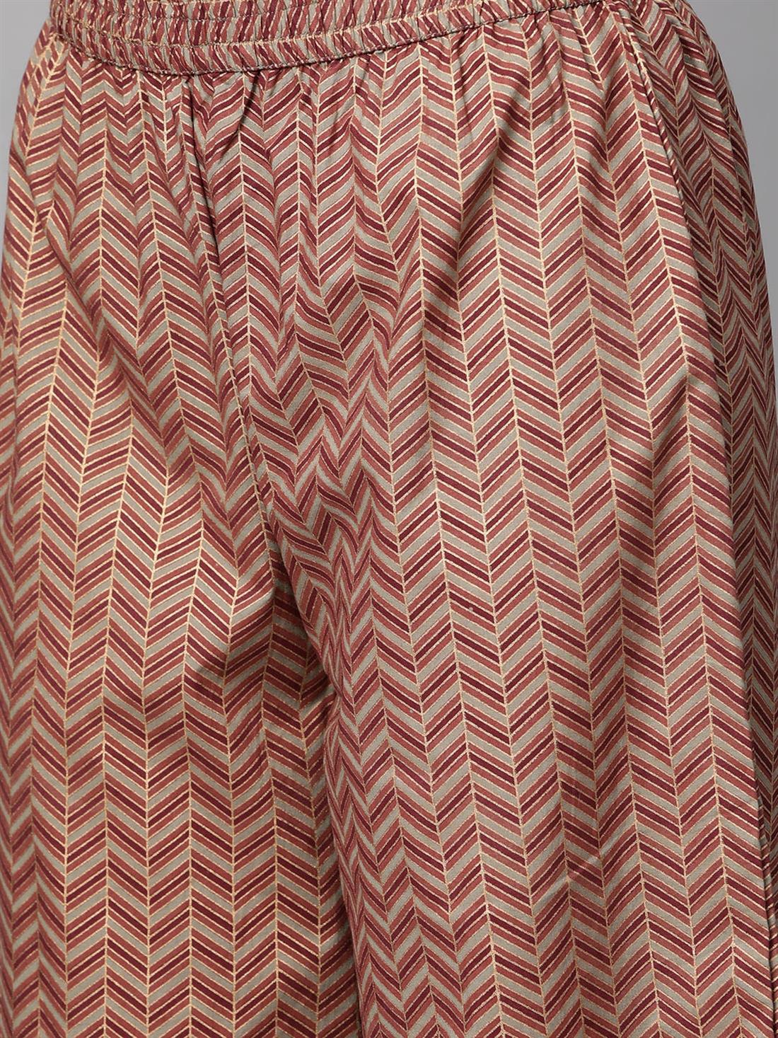 Khakhi Green Printed Palazzo Ladies Tunics and Kurta
