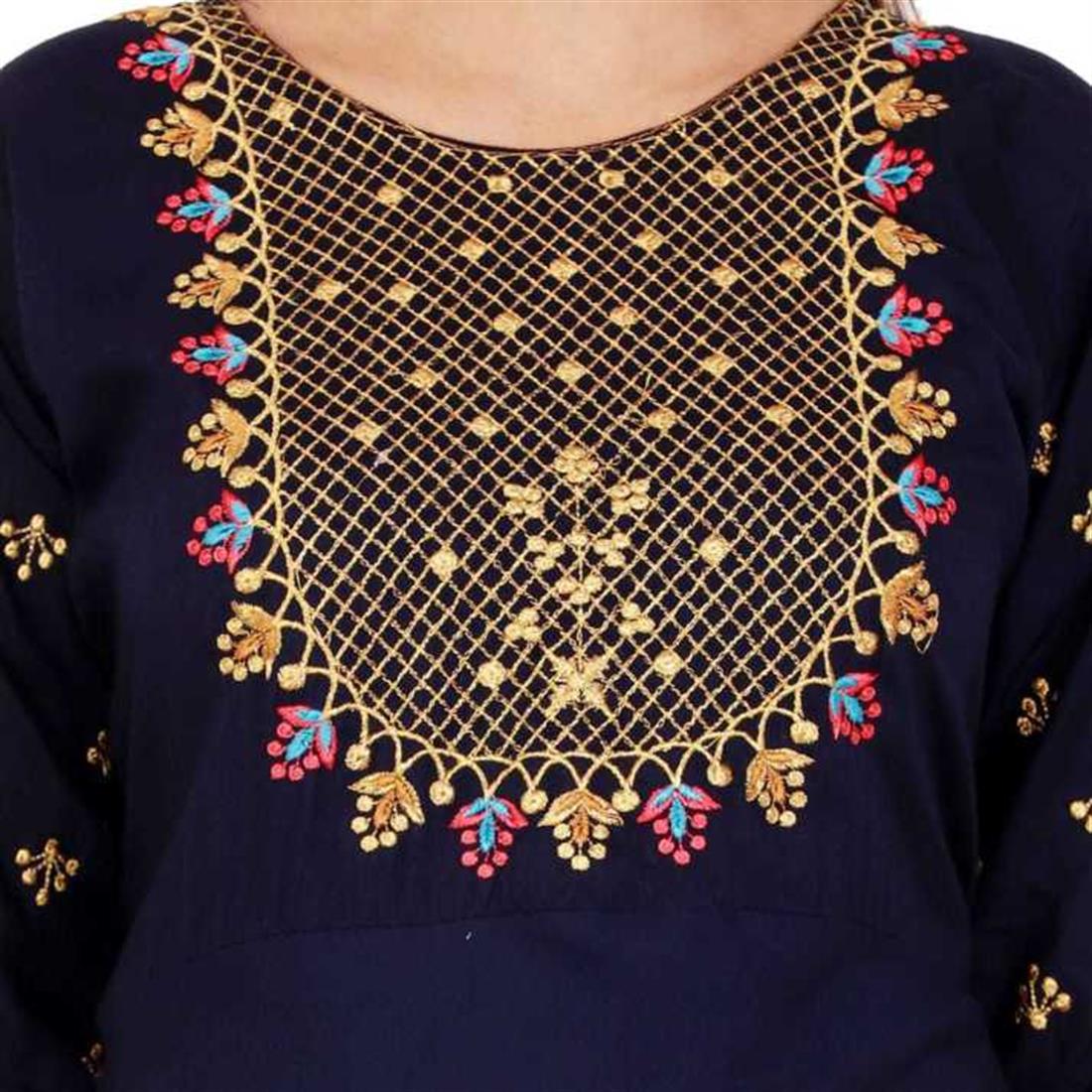 Navy Blue Women Embroidered Rayon Flared Kurta