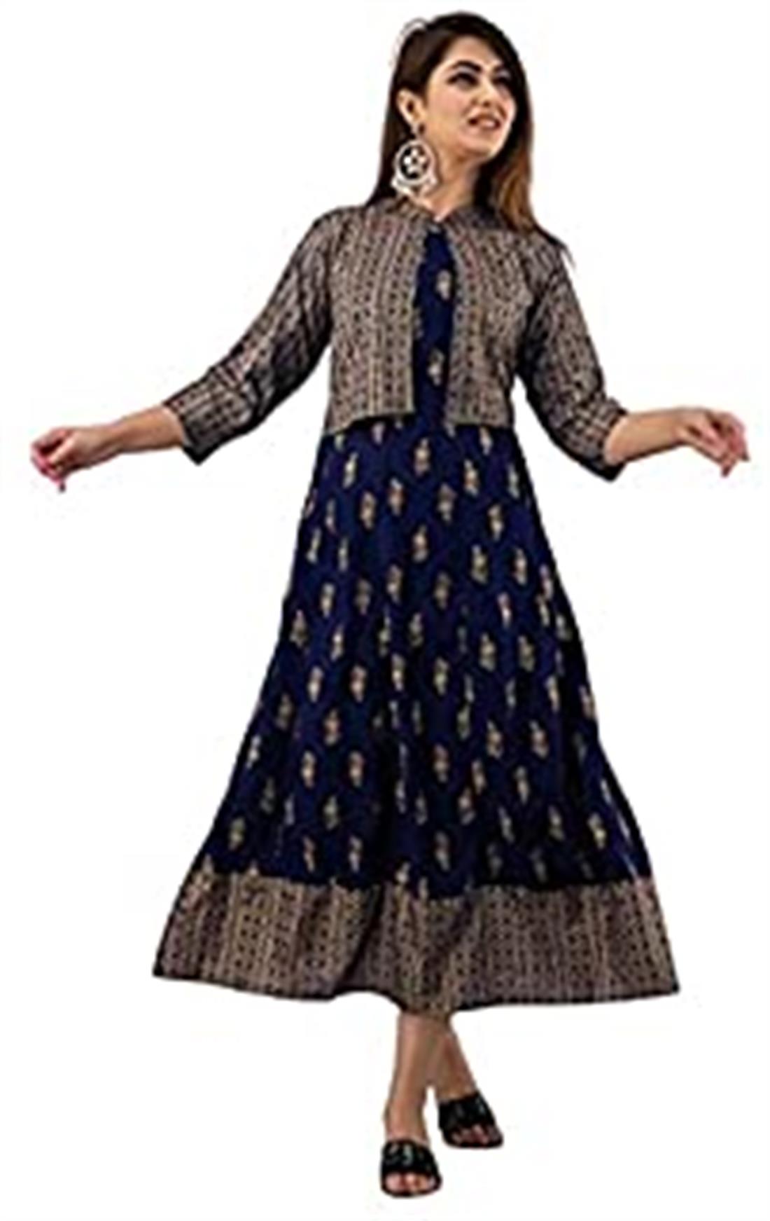 Navy Blue Women's Rayon Anarkali Kurta