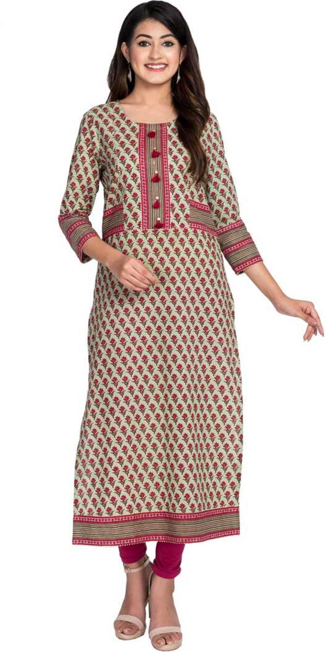 Pista Women Printed Pure Cotton Straight Kurta