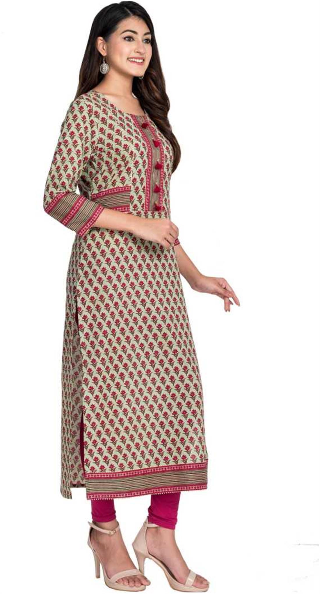 Pista Women Printed Pure Cotton Straight Kurta