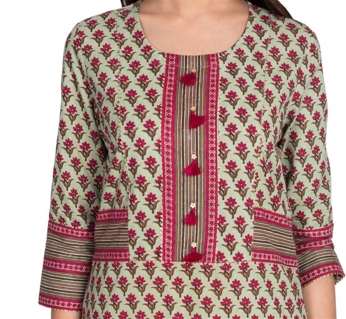 Pista Women Printed Pure Cotton Straight Kurta