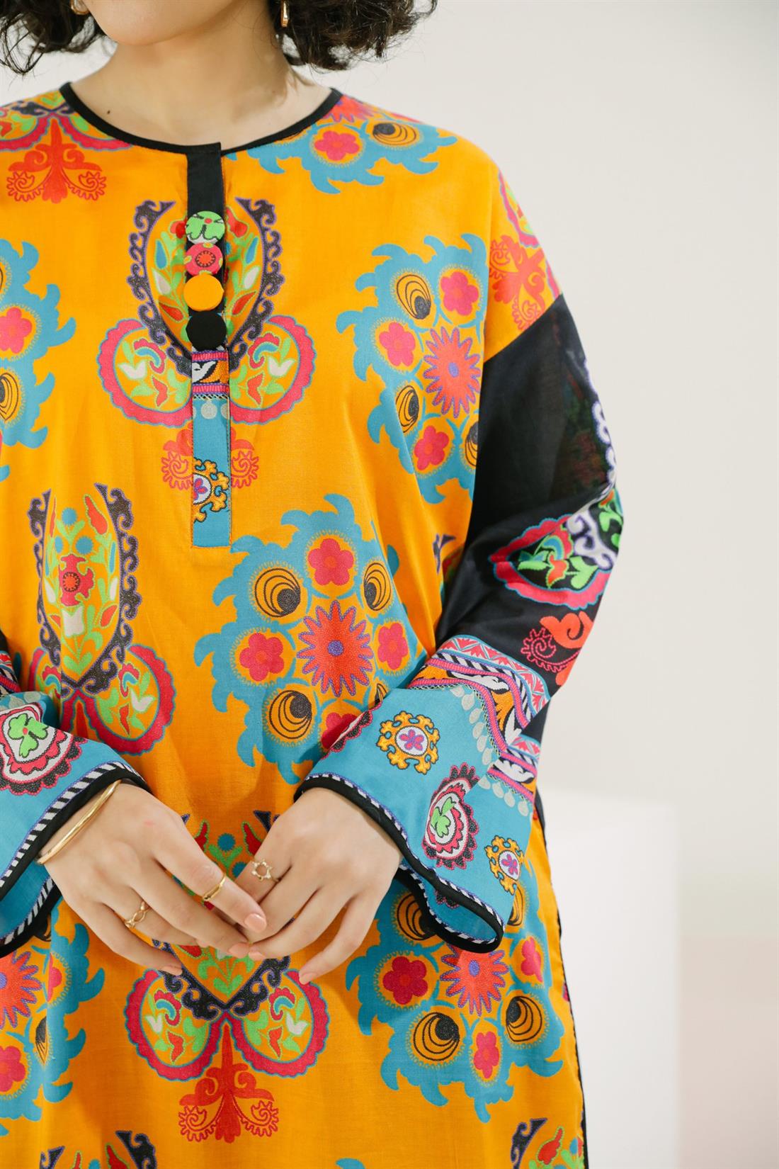 Orange Yellow 1 PC Printed Readymade Lawn Shirt