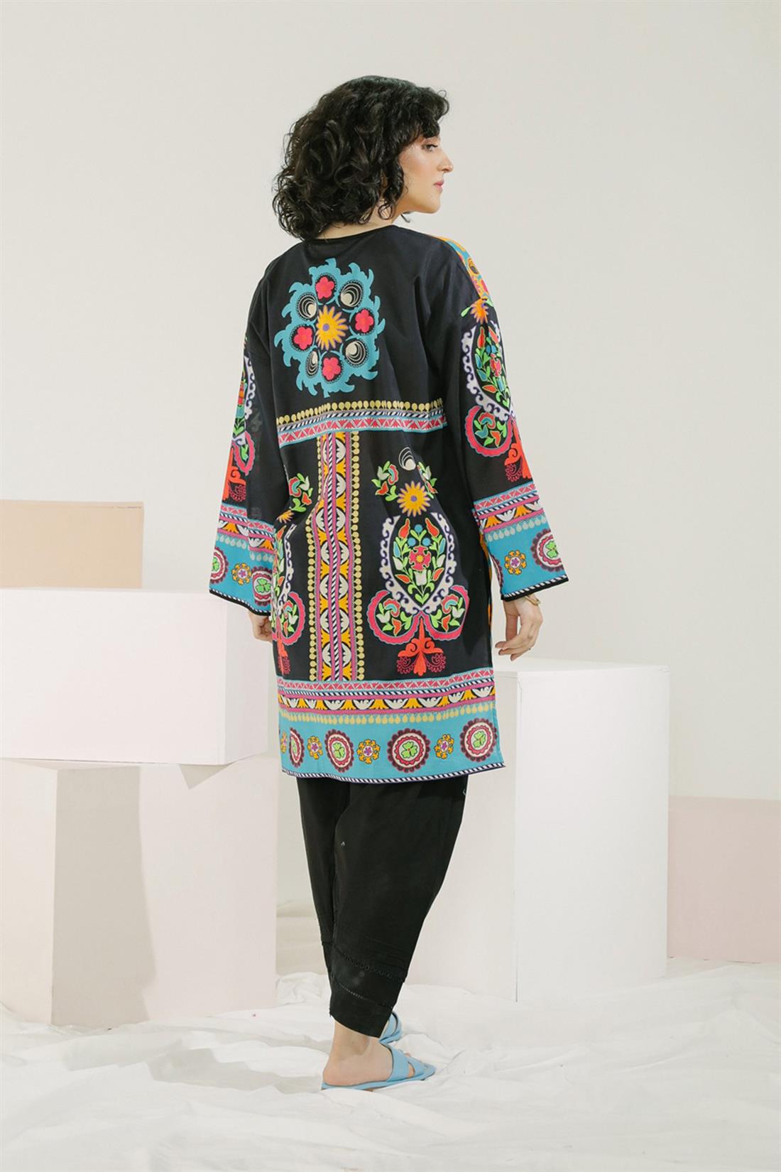 Orange Yellow 1 PC Printed Readymade Lawn Shirt