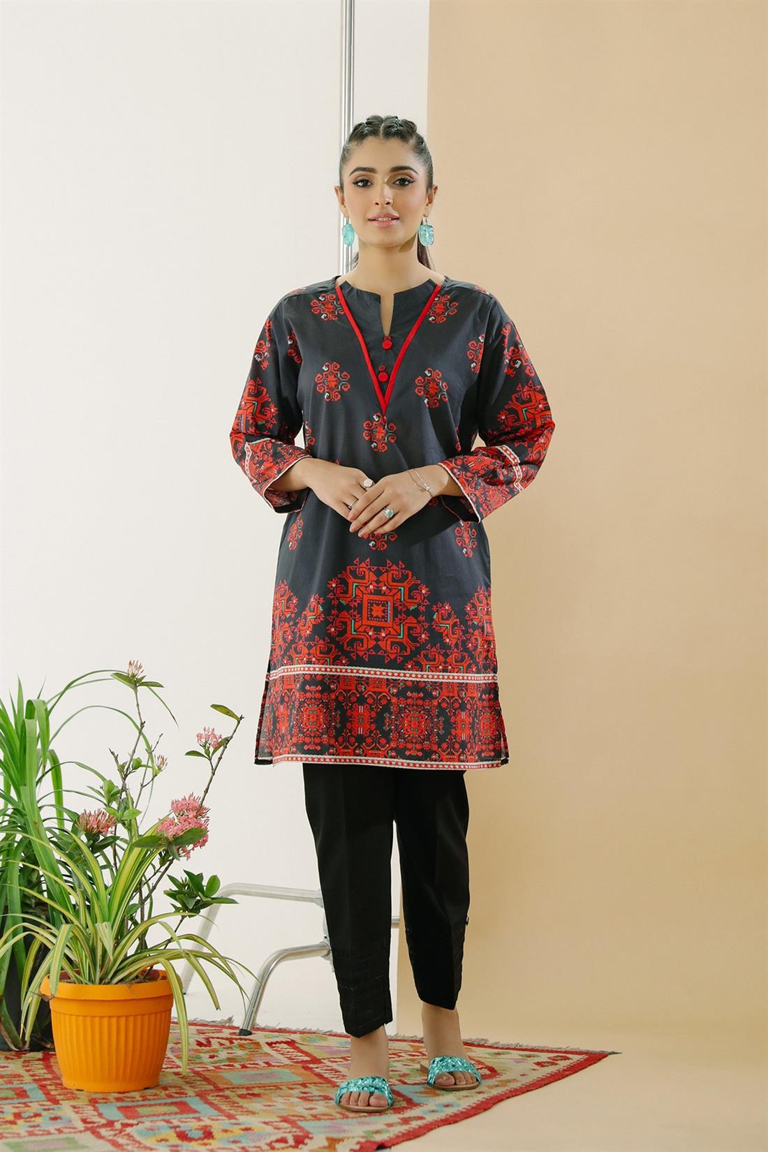 Black Printed Lawn Ethnic Designer Ladies Ready to Wear Suits