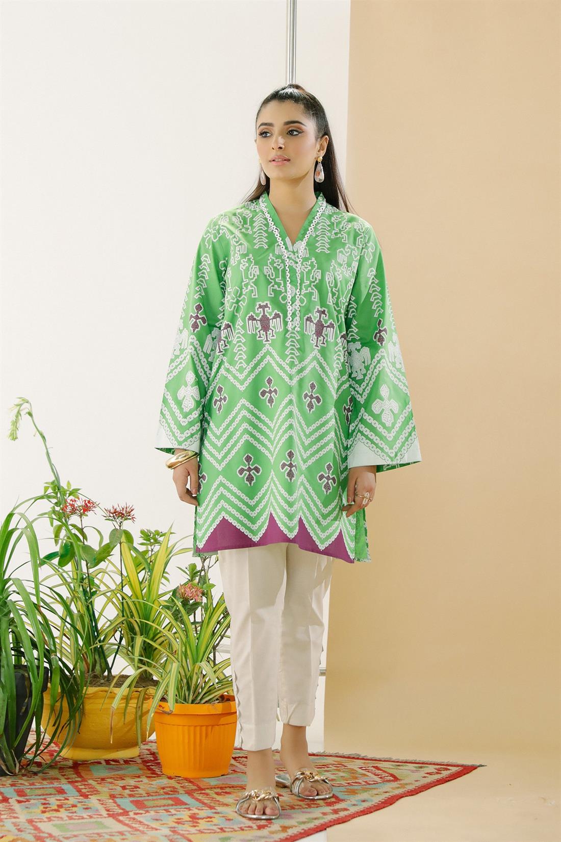 Green Printed Lawn Ethnic Designer Ladies Ready to Wear Suits