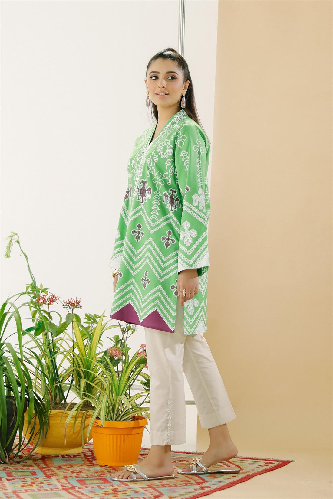 Green Printed Lawn Ethnic Designer Ladies Ready to Wear Suits
